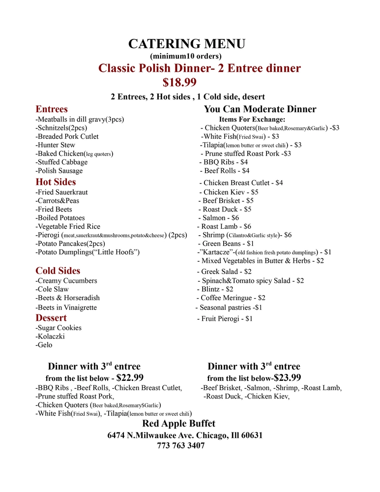 CATERING MENU - Red Apple Buffet Chicago Polish Restaurant Chicago